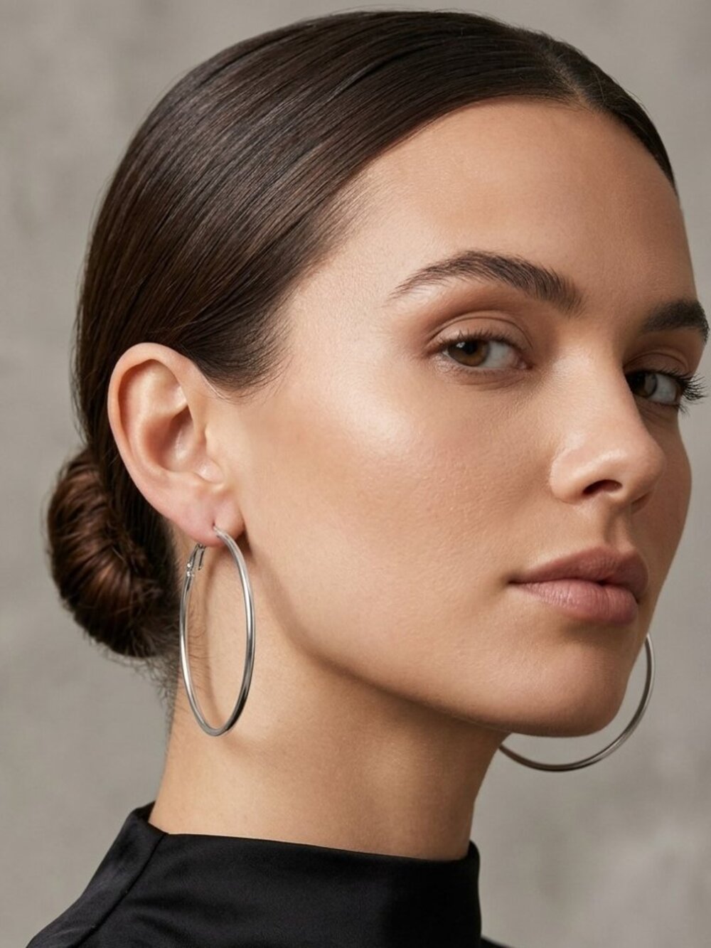 Silver Tone Metal Hoop Pierced Earrings Large 2.0"